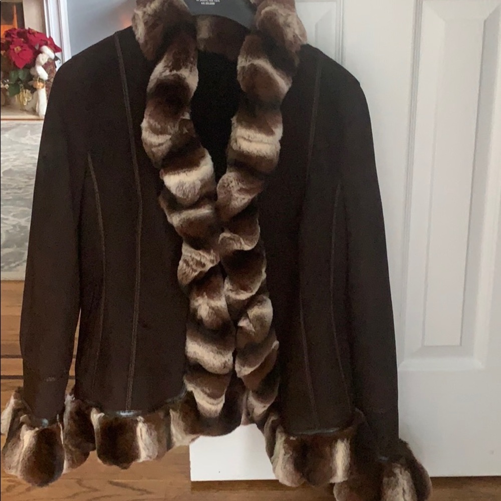 Shearling women’s jacket with Rex rabbit trim